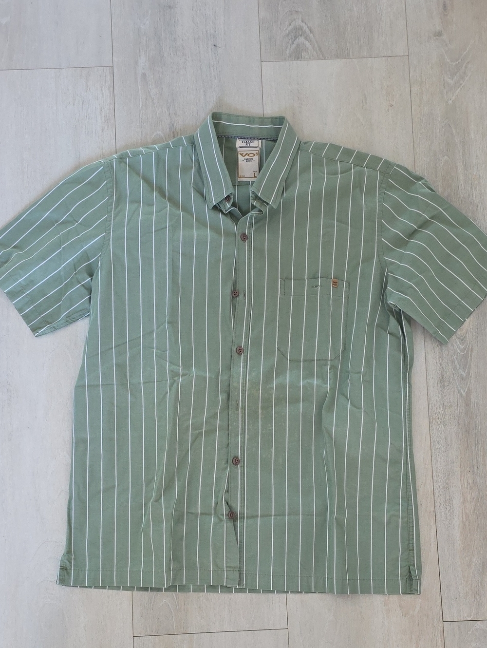 Relaxed Fit Sage Green Striped Short-Sleeve Button-Down